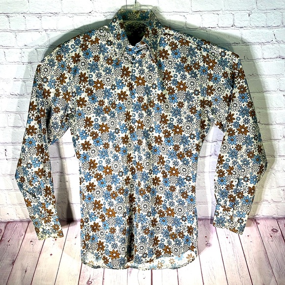 Equilirbio Italy Men's Flower Print Long Sleeve Slim Fit Shirt. Size: Medium - Picture 1 of 10
